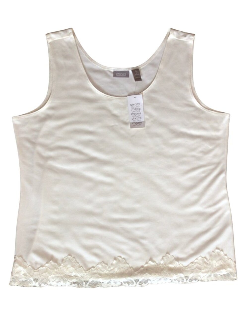 NWT Chico's Top Women’s 3 XL / 16 Ecru Tank Lace Trim Sleeveless Shell Cream